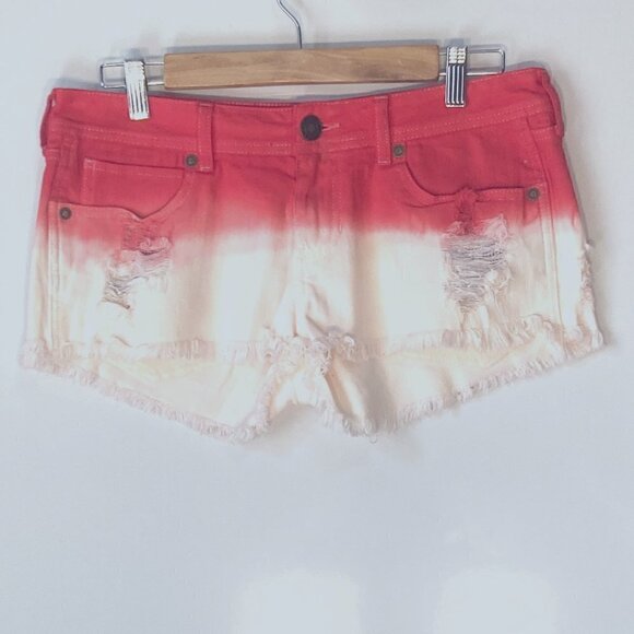 Kendall & Kylie SZ 5 Red & white dip dyed ombre grommet shorts Sexy Hot Pants - Picture 2 of 7